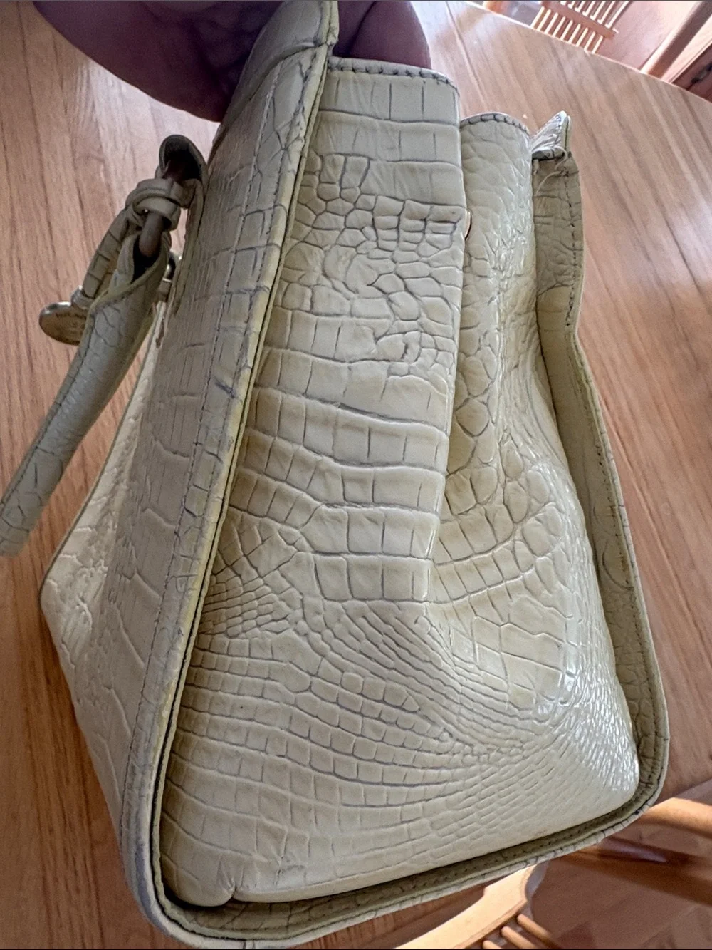 Brahmin Cream Croc-Embossed Leather Satchel with Top Handles